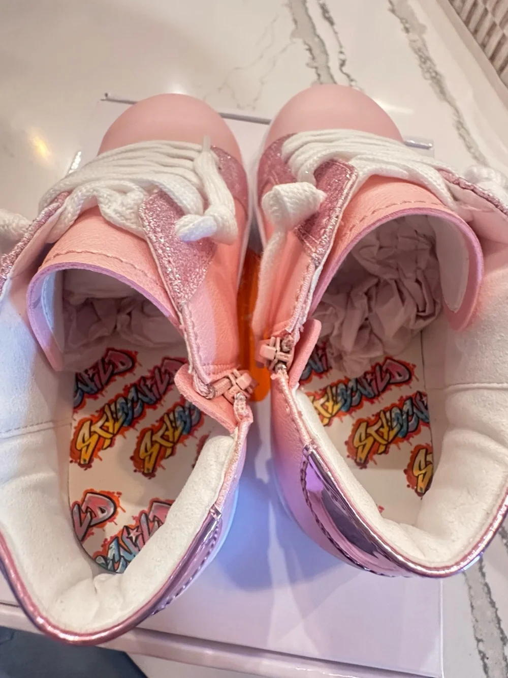 Kids Pink Glitter Star High-Top Sneakers